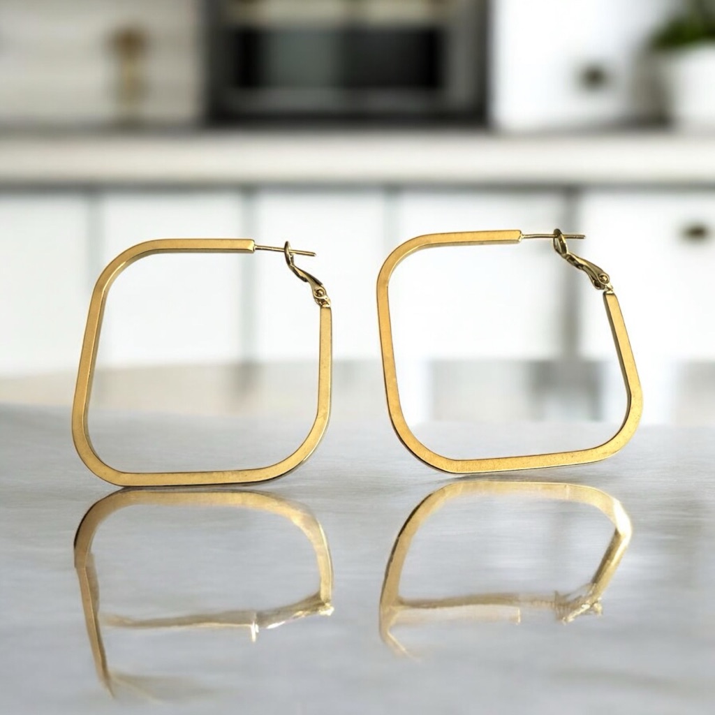 Square Style 14k Gold Electroplated Hoops